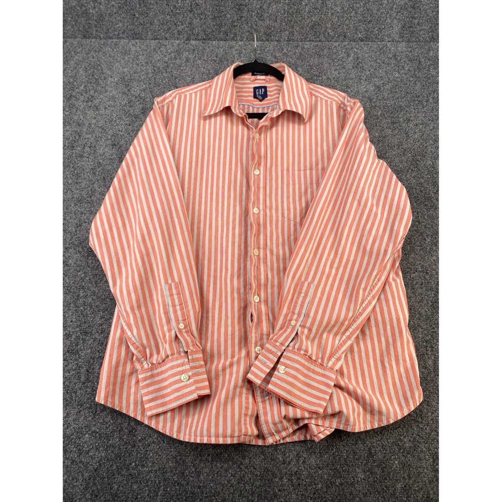 Gap Classic Fit Shirt Mens Large Orange White Striped Long Sleeve Button Down L